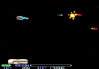 Stage 1 with a green three-cell gauge in the HUD