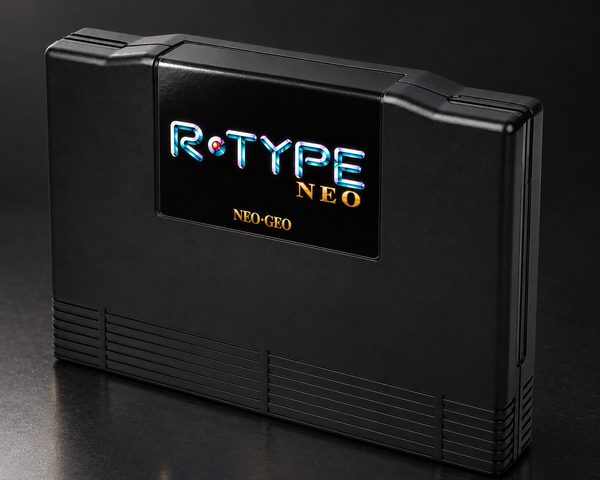 Mock-up of a black AES-style cartridge with the R-Type logo and a gold NEO mark on its label